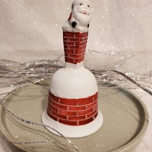 𝅺Vintage Bone China SANTA CLAUS GOING DOWN CHIMNEY CHRISTMAS BELL